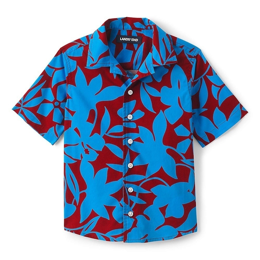 LANDS' End Bordeaux Red & Blue Havana Floral Short-Sleeve Button-Up Boys Size 5​